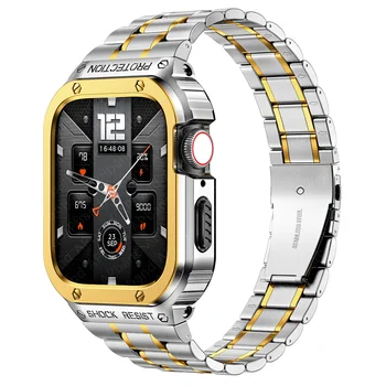 Каишка от неръждаема Стомана + Калъф За Apple Watch Band 44 мм 45 мм 45 44 мм Броня рамка на Кутията Аксесоари iwatch series 4 5 SE 6 7