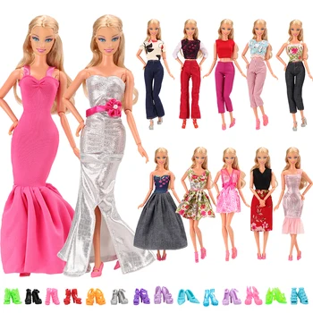 Модни евтини 15 позиции/лот, аксесоари за кукли, детски играчки = 5 кукли, дрехи с рокля на Русалка + 10 обувки за рокля Барби, подарък със собствените си ръце