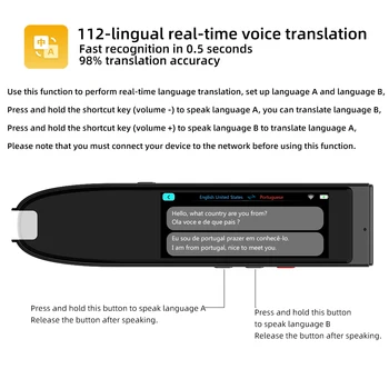 Портативен Умен 112 Езици Преводач Дръжка Скенер за Моментално Сканиране на Текст за Четене Преводач Устройство за Бизнес Пътувания в Чужбина