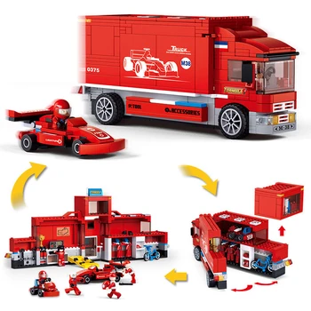 Нов Sluban F1 Камион, Състезателни От Превозвача Комбинирана Модел Автомобил Строителни Блокове Фигурки От Образователни Играчки За Кола За Деца Подаръци