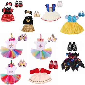 Лятото Кавайное Облечи за Хелоуин за Момичета и Момчета, Червено Памучно Кожена Рокля с Единорогом на Мишката, Комплект за Кукли 43 см и кукли 18 инча, Аксесоари