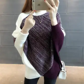 Модерен Сплайсированный Асиметричен Пуловер с ръкави 