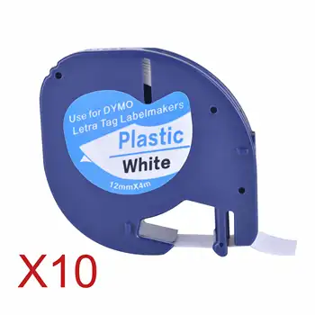 10 Съвместими пластмасови этикеточных ленти Dymo LetraTag 91201 черно на бяло (12 мм x 4 м) 91201 91221 59422 S0721660
