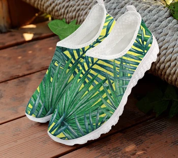 ELVISWORDS/ Модни дамски обувки на плоска подметка с цветя модел във формата на Палмови дървета и Хавай, Ежедневни обувки, летни/есенни мрежести дамски плажни лоферы, 2020 г.