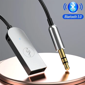 Aux Bluetooth Адаптер За Автомобил Bluetooth Версия 5.0 Говорител Аудио Музикален Приемник Предавател Handfree, USB до 3,5 мм Жак Dongle Комплект Кабел
