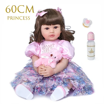 Реалистична 24-инчов Възстановената кукла за деца (Меки силиконови крайници, тканевое тялото) е Жив 60 см Принцеса Момиче Brinquedos Подарък