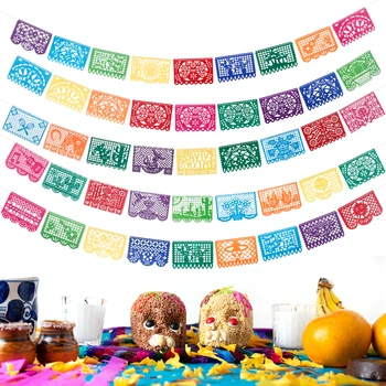 Мексикански Вечерни Банери 5 Опаковки Papel Picado Банер Мексиканска Фиеста Висящи Банери Знамена 9 Цвята с 12 различни Дизайнами 65,6