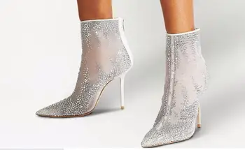 Moraima Snc/ Ботильоны с остри пръсти и окото; женски Пикантни вечерни модела обувки на Висок ток с Кристали; есенни Модни обувки