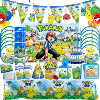 Pokemon, За Да Проверите За Рождения Ден На Чаши И Чинии Салфетка Банер Деца 1 2 3 Година Пикачу Балони На Рожден Ден На Детски Душ Украса