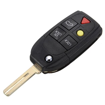 Резервни части за Ключовете за Колата 1бр 5 Бутона Промяна Дистанционно Управление Флип Сгъваем Калъф за Ключове на Автомобила + Батерия за Volvo XC90, V70, XC70, S60, S80