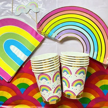 Rainbow Unicorn Съдове За Еднократна Употреба С Преливащи Се Цветове Чинии, Чаши, Салфетки Еднорог Обувки За Момичета В Деня На Раждането На Доставка Полза На Децата