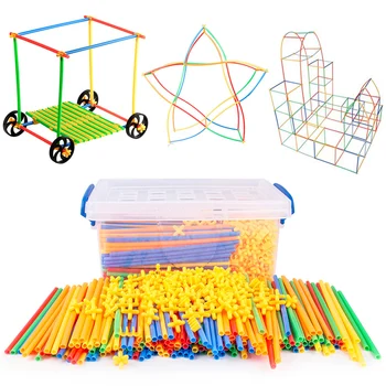 4D САМ Сламени Градивни елементи Пластмасови Свръзки Вградени Събрани Строителни Блокове, Тухли Забавни Играчки за Детски Подарък