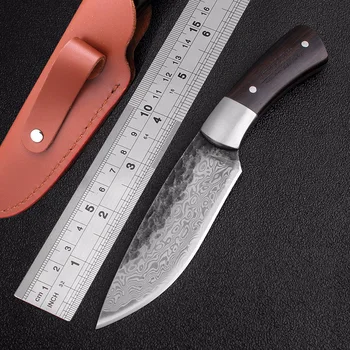 Высокоуглеродистая стомана дамасский Модел с фиксиран нож ловен нож Остро ковано нож ръчна изработка Къмпинг Тактически инструмент за оцеляване и спасяване