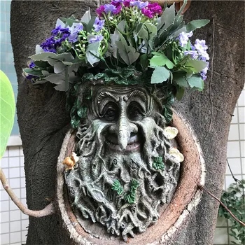 Външно украса Статуя От Смолата на Дърво Подвесная Скулптура За Домашно Градинарство Гъби Усмихнато Лице Може да Сложите Цветя Jsys
