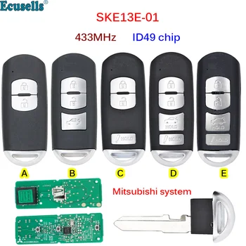 2/3/4 Бутона смарт-карта за Дистанционно Ключодържател 433 Mhz ID49 Чип за Mazda 2 3 6 CX-5 CX-3, MX-5 С нож за възстановяване на ключ SKE13E-01