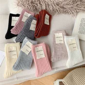 1 Чифт Зимни Дебели кашмир вълна на Женските Чорапи, всеки ден на японските Модни Обикновена Дълги Чорапи За момичета, Топли чорапи