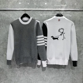 Шарени TB води до пренебрегване том Мъжки Блузи на Международната Марка на Корейски Дизайнер на Модни Пуловери Унисекс Чисто Бродирани Пуловери с Високо Качество