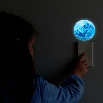 Открийте 8 см Син Светещ Стикер Луната Премина Стикер Домашна Стая Спалня Фон Стенни Декоративни PVC Самозалепващи Картина