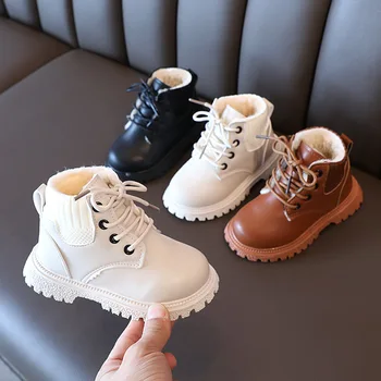 Зимни детски памучен обувки на меху, модни обувки за момичета и Момчета, Кожени обувки за деца 1-6 години, Детски Ежедневни обувки от мека кожа, 21-30