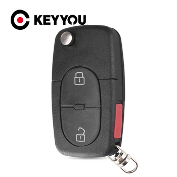 KEYYOU 2 + 1 Паника Сгъваем Флип Дистанционно Ключ Черупки, Подходящи За Audi A3 A4 S4 Режисьорски Нож и Ключодържател Калъф 3 Бутона