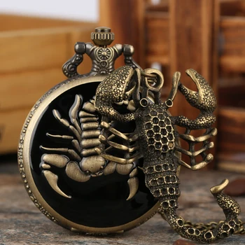 Античен Ретро 3D Скорпион Бронзов Кварцови Часовници Джобни Висулка Колие Часовник, Ключодържател Верига Бижута, Часовници, Подарък от Скорпионом Аксесоар