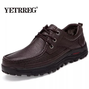 VANCAT/ топли мъжки обувки от естествена кожа, големи размери 48, модерен зимни обувки, удобни ботильоны, мъжки обувки, качествени зимни обувки