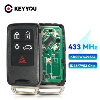 KEYYOU KR55WK49264 Подмяна на 5 Бутона за Дистанционно Ключ Smart Кола Ключодържател 434 Mhz ID46 Чип За Volvo XC60 и S60 S60L V40 V60 S80 XC70