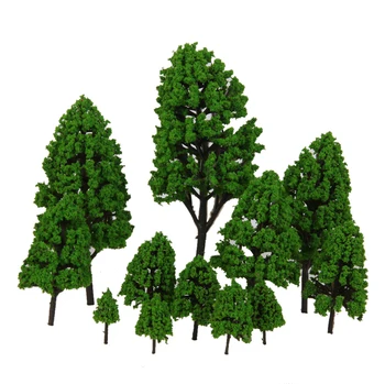 Комплект от 12 пластмасови Модели на дървета в мащаб 1/50-1/500 Оформление дървета Фалшиви Дървета Зелен