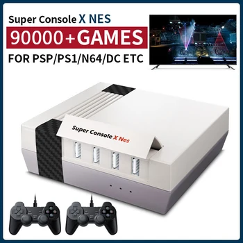 Console Super X Ретро NES Игра поддържа няколко емулатори, като PSP / PS1 / N64 / DC, с две жични контролери изпраща повече от 90 000 игри