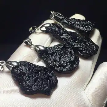 Натурален Минерален Камък Метеорит Тектит Висулка с Неправилна Форма Черно Стъкло Кварцов САМ Колие Производство на Хип-хоп Мъжки Бижута и Аксесоари