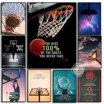 Спорт Баскетбол Мотивационни Думи Платно За Живопис На Любителите На Баскетбола Плакати, Щампи Стенни Художествени Картини За Хранене-Домашен Декор