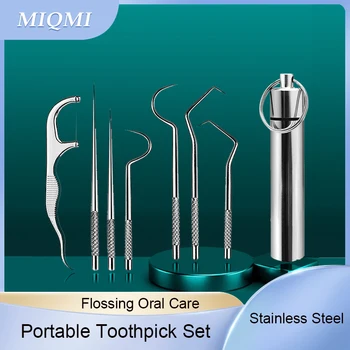 MIQMI 304 Набор от клечки за зъби От Неръждаема стомана, Преносим, за да се грижи за Устната кухина, конец за Зъби, Множество Преносими конец за Зъби, Препарат За миене на зъбите