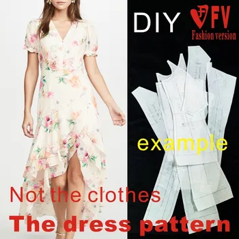 Дизайн Модел Шифоновое Женствена рокля с V-образно деколте и цветен Модел, Рисуване на Шивашката структура Дрехи BLQ-493