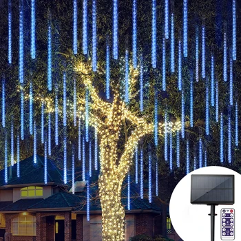 Слънчеви 30 см/50 см Водоустойчиви LED Метеоритен Дъжд Вали Светлини Падне Капка Дъжд Icicle Струнни Светлини за Коледен Празник