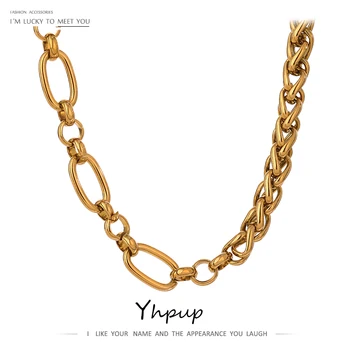 Yhpup 316L Stainless Steel Chain Necklace Изявление Golden Glossy Thick Буци Collar Necklace верига на шията на жените Gift New